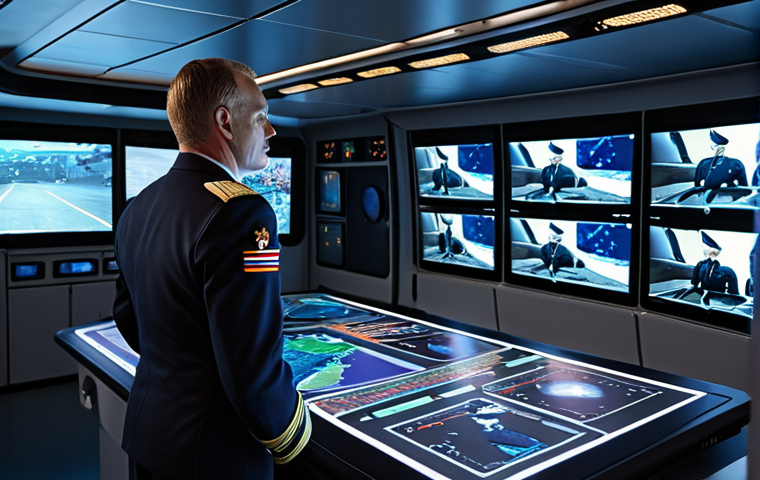 **

A senior Royal Netherlands Navy officer stands on the bridge of a modern warship, reviewing a complex situation displayed on holographic screens. He is surrounded by junior officers, listening attentively. The overall feeling is one of strategic planning, leadership, and high-level decision-making. The environment is professional and technological advanced.
**